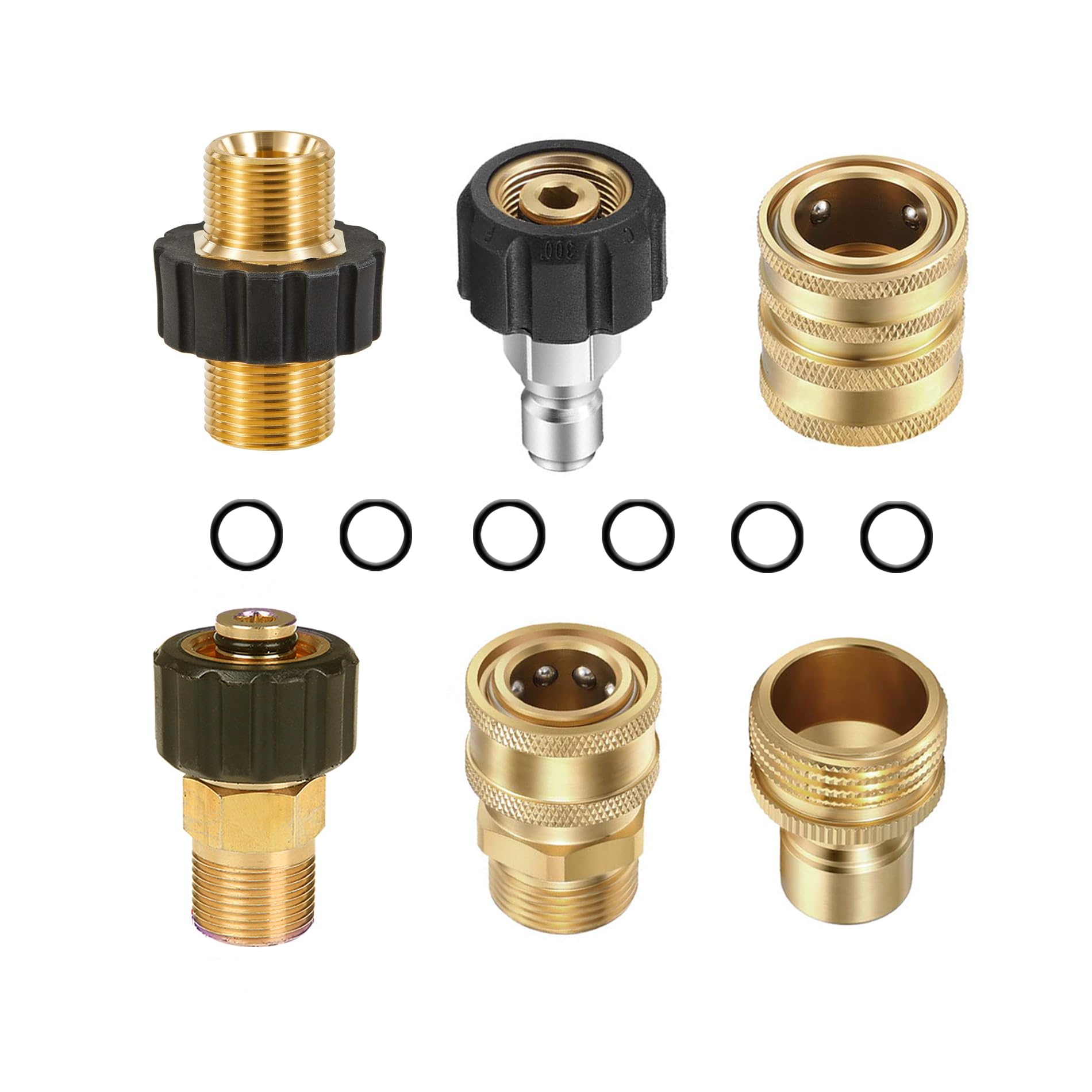 Pressure Washer Adapter Set, 6PCS Jet Wash Hose Connector, Pressure Washer Quick Connect Kit Rotary Joint, Brass Couplers of m22 14mm to 3/8" Quick Connect, 3/4" Male to 1/2" Quick Release