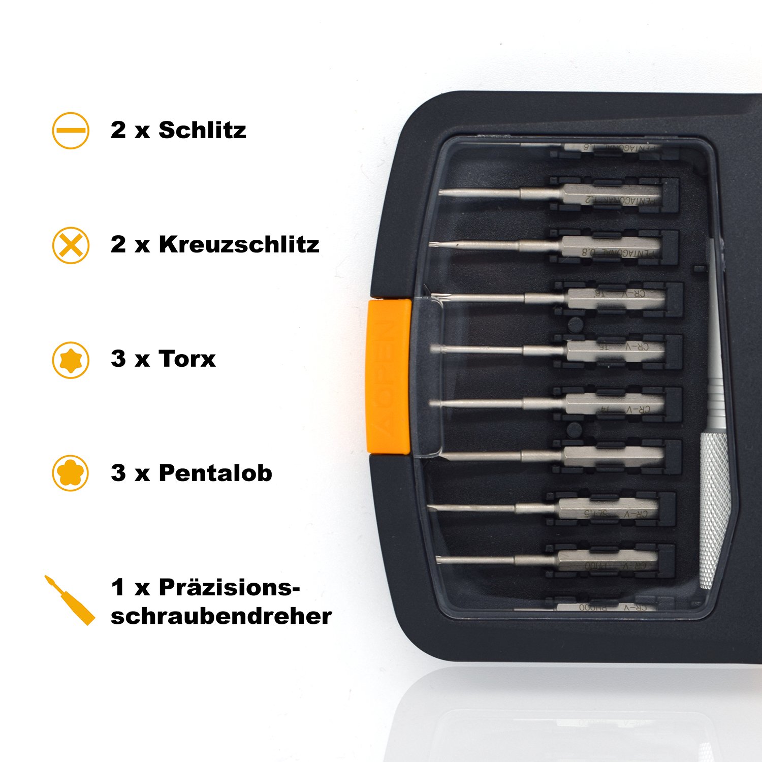 PRETEX Mini Schraubendreher-Set für kleine Schrauben mit 10 Wechsel-Einsätzen, inklusive praktischer Aufbewahrungsbox | 2 Jahre Zufriedenheitsgarantie | Bit-Set, Torque-Set, Kreuzschlitz-Set, Präzisions Mini-Schraubendreher