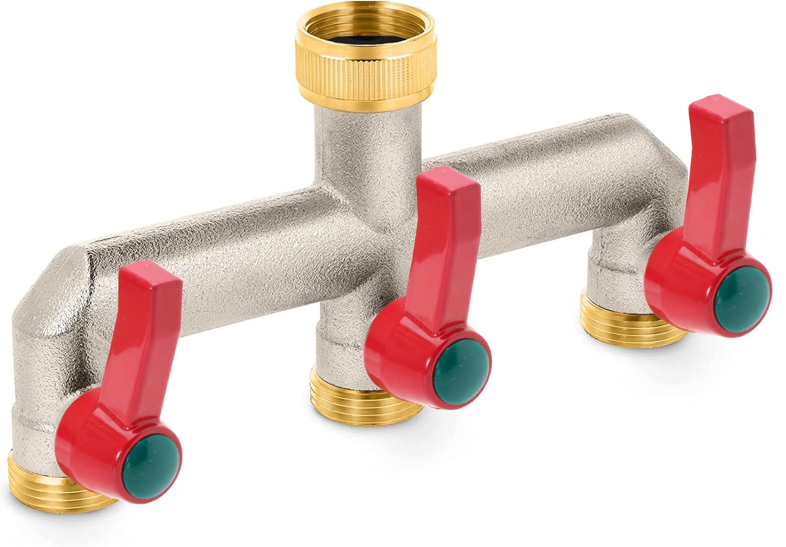 iBamso Brass Garden Hose Splitter, 3/4 inch Tap Splitter, 3 Way Tap Connector with On/Off Valves and Extended Handle, Tap Adapter Garden Hose Connector for Garden Outdoor Home