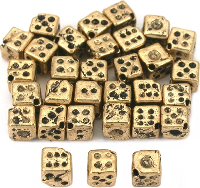 Dice Cube Beads Antique Gold Plt Beading 6mm Approx 30