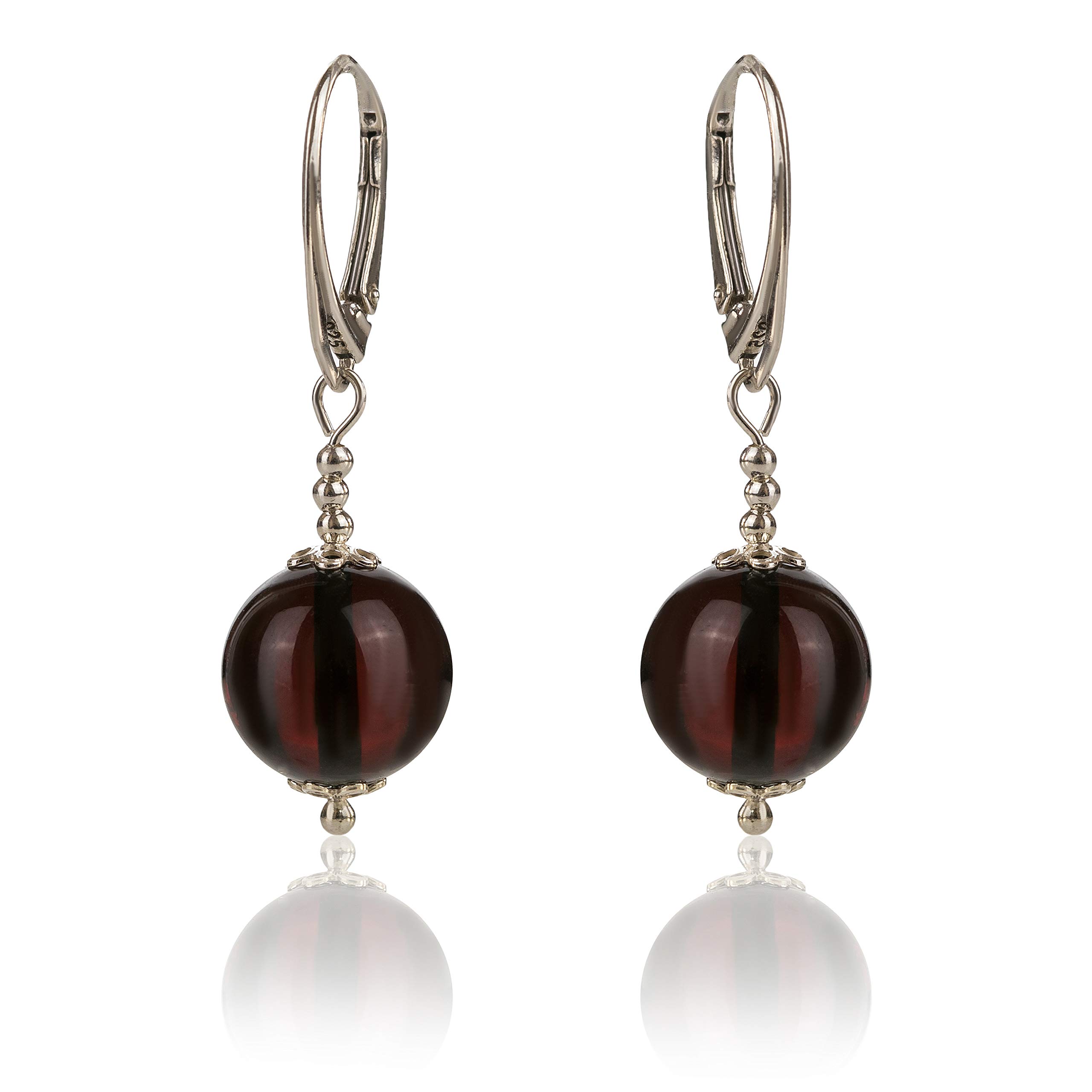 Amber Culture Baltic Amber Gold Earrings - Hypoallergenic Carved from Natural Stone in a Luxury Gift Box - 925 Sterling Silver E12