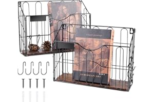 HOYRR Wall File Organizer, Wall File Holder, Wall Mounted File Organizer, Hanging File Holder With Label Panel, For Office Home, Iron and Wood Material Combination With S Shaped Hook (Pack of 2)