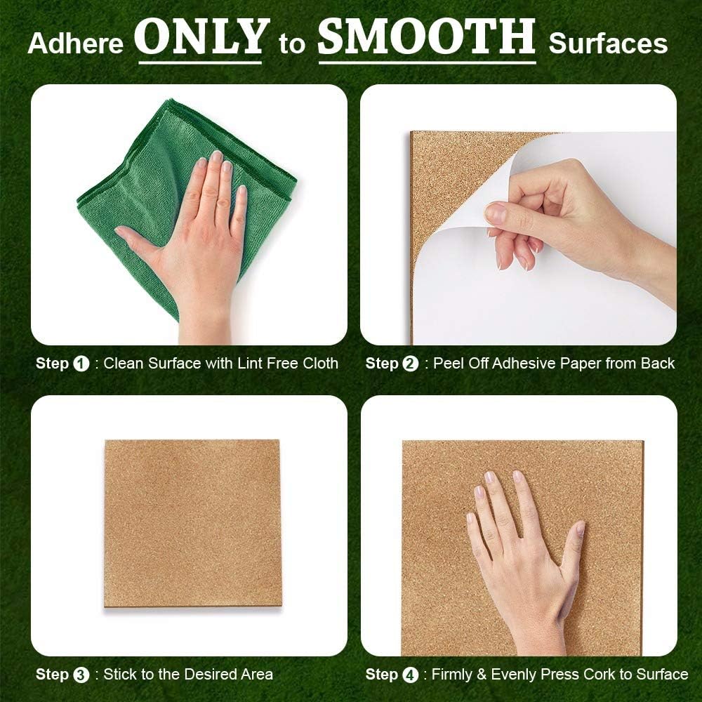 Premium Cork Tiles 12"x12" - 1/2" Thick Cork Boards for Walls - 4 Pack - Ultra Strong Self Adhesive Backing - Bulletin Board - Mini Wall : Office Products