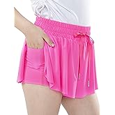 zqajuxg Girls Flowy Shorts with Spandex Liner,2 in 1 Butterfly Shorts Teen Girls with Pockets for Sports,Running,Athletic