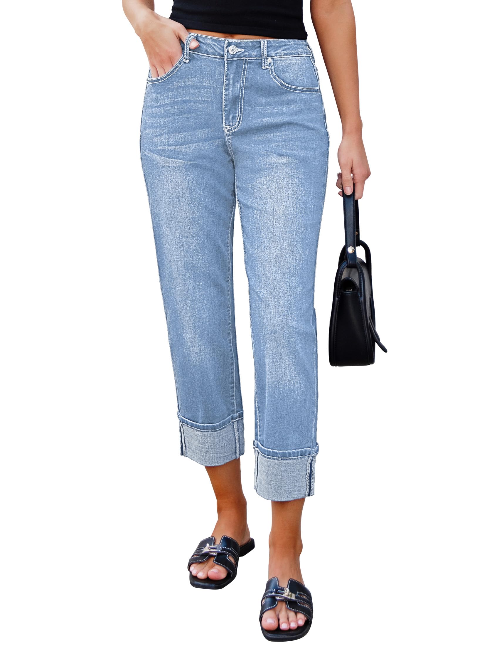 luvamia Straight Leg Jeans for Women Trendy Cropped Jeans High Waisted ...