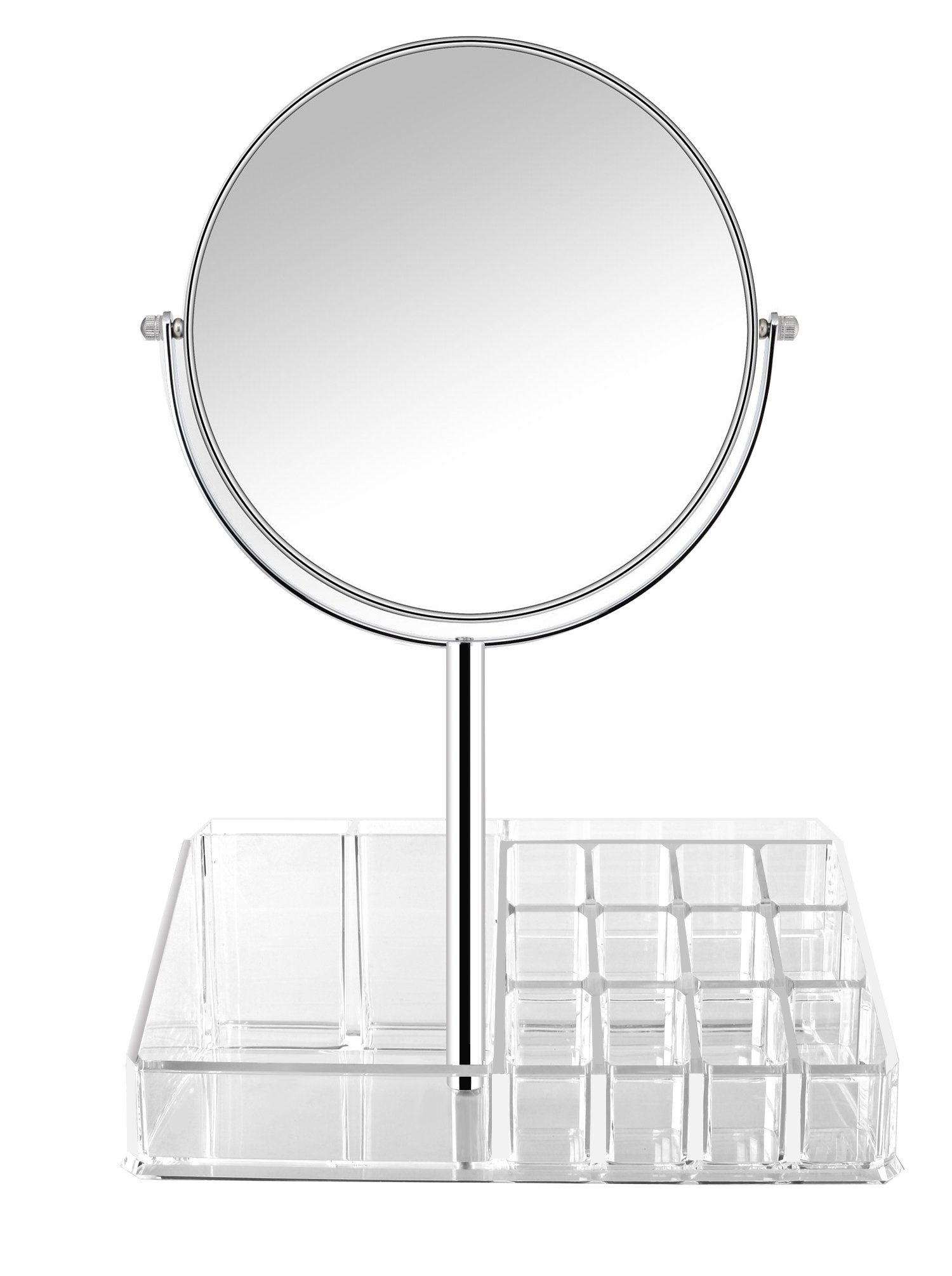 7 Inch Vanity Makeup Mirror with Makeup Organizer -1x/3X Magnifying Double-Sided Makeup Mirror-Polished Chrome