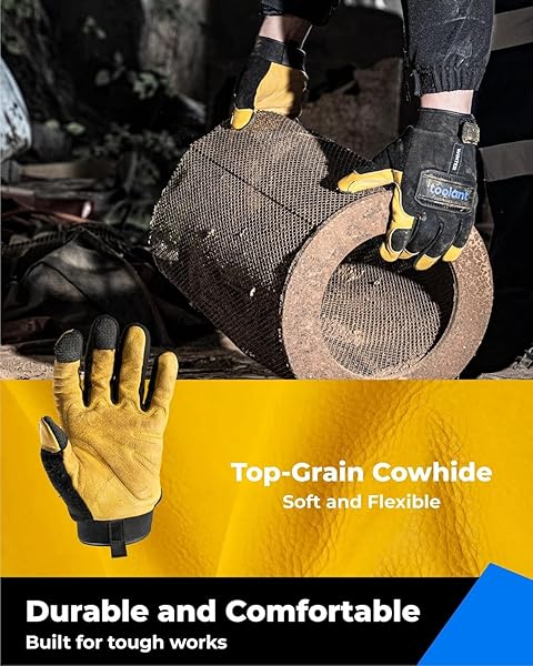 TOOLANT WATERPROOF WINTER LEATHER WORK GLOVE MEN, THOR SERIES, HEAVY DUTY MECHANIC GLOVES, WARM 3M INSULATE LINING, TOUCHSCREEN, WITH IMPACT PROTECTION, MEDIUM