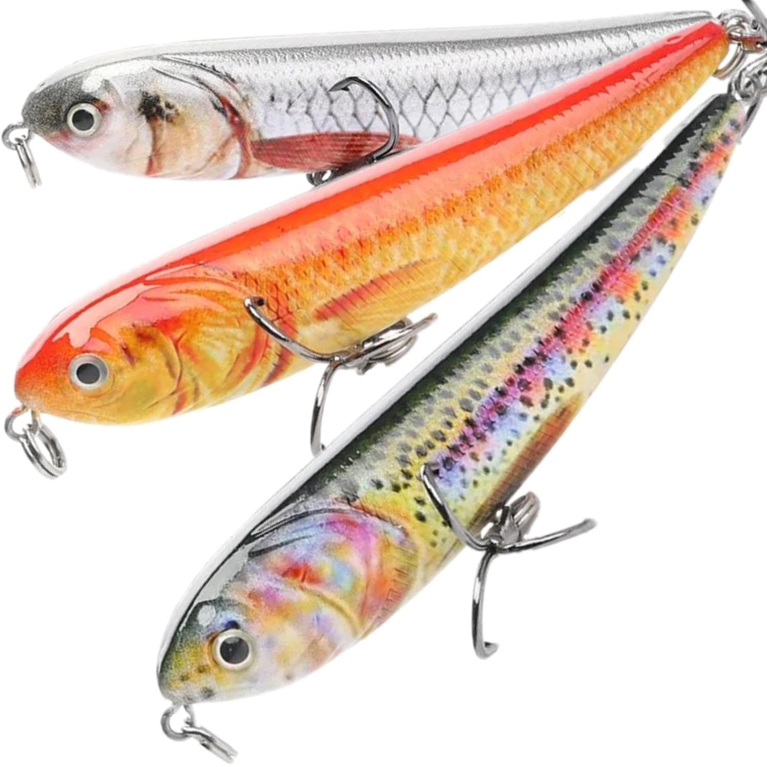 Set of 3 Realistic Stickbait Lures – 10 cm 16 g – Natural Colours for Predator Fishing: Pike, Perch, Zander, Trout – Freshwater Fishing Accessories (10 cm 16 g – Surface (STICKBAITS))