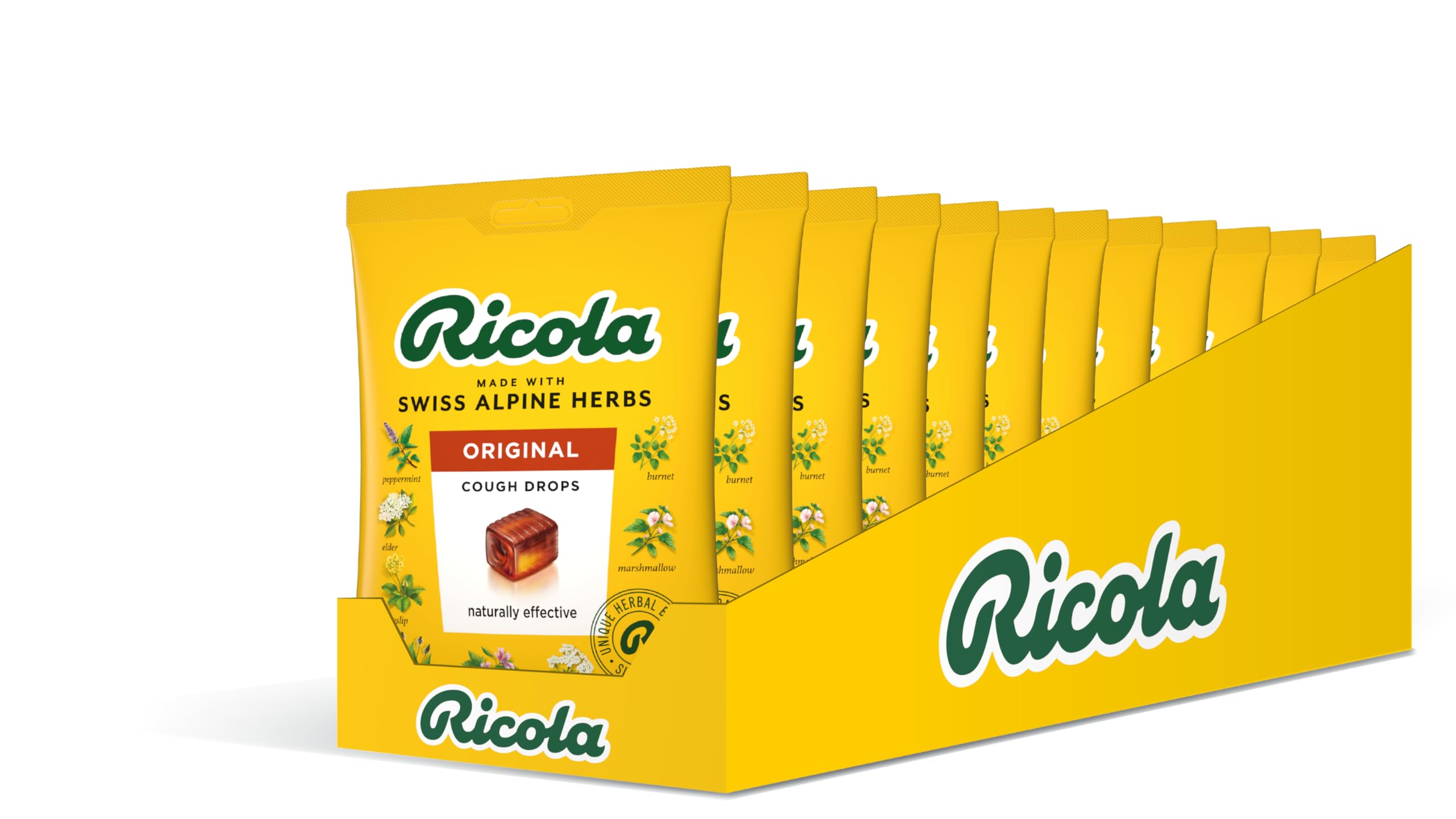 Ricola Original Cough Drops Bag, Pack of 12, Naturally Effective Throat Lozenges, Cough Sweets, 75 g