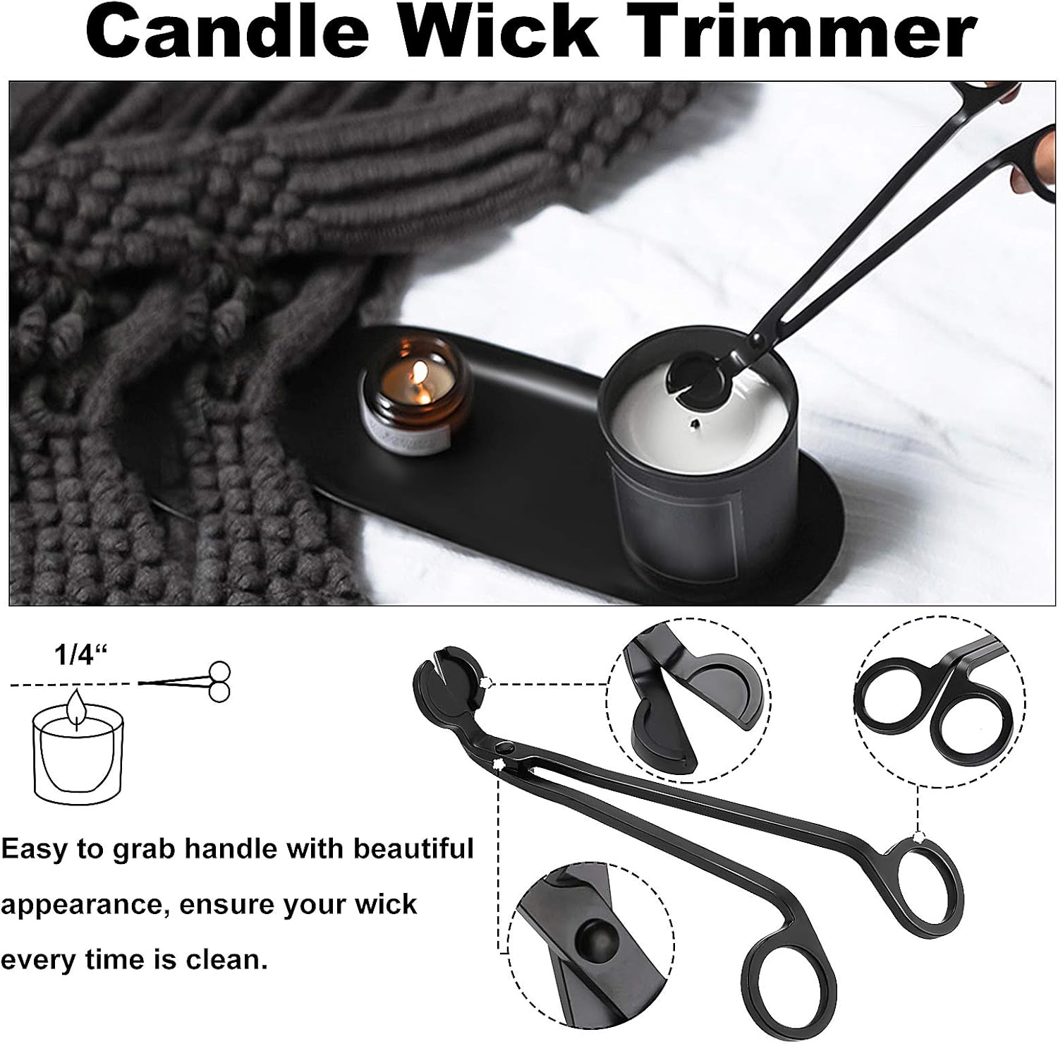 JUTTIRA Candle Snuffer Accessory Set 5 in 1,Candle Wick Trimmer and Candle Snuffer,Wick Dipper,Candle Topper with Tray,Candle Tool Set with Gift Package for Candle Lovers Black: Home & Kitchen