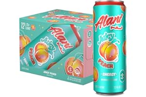 Alani Nu JUICY PEACH Sugar Free, Low Calorie Energy Drinks | 200mg Caffeine | Biotin B Vitamins | Zero Sugar | 10 Calories | 12 Fl Oz Cans | 12 Pack