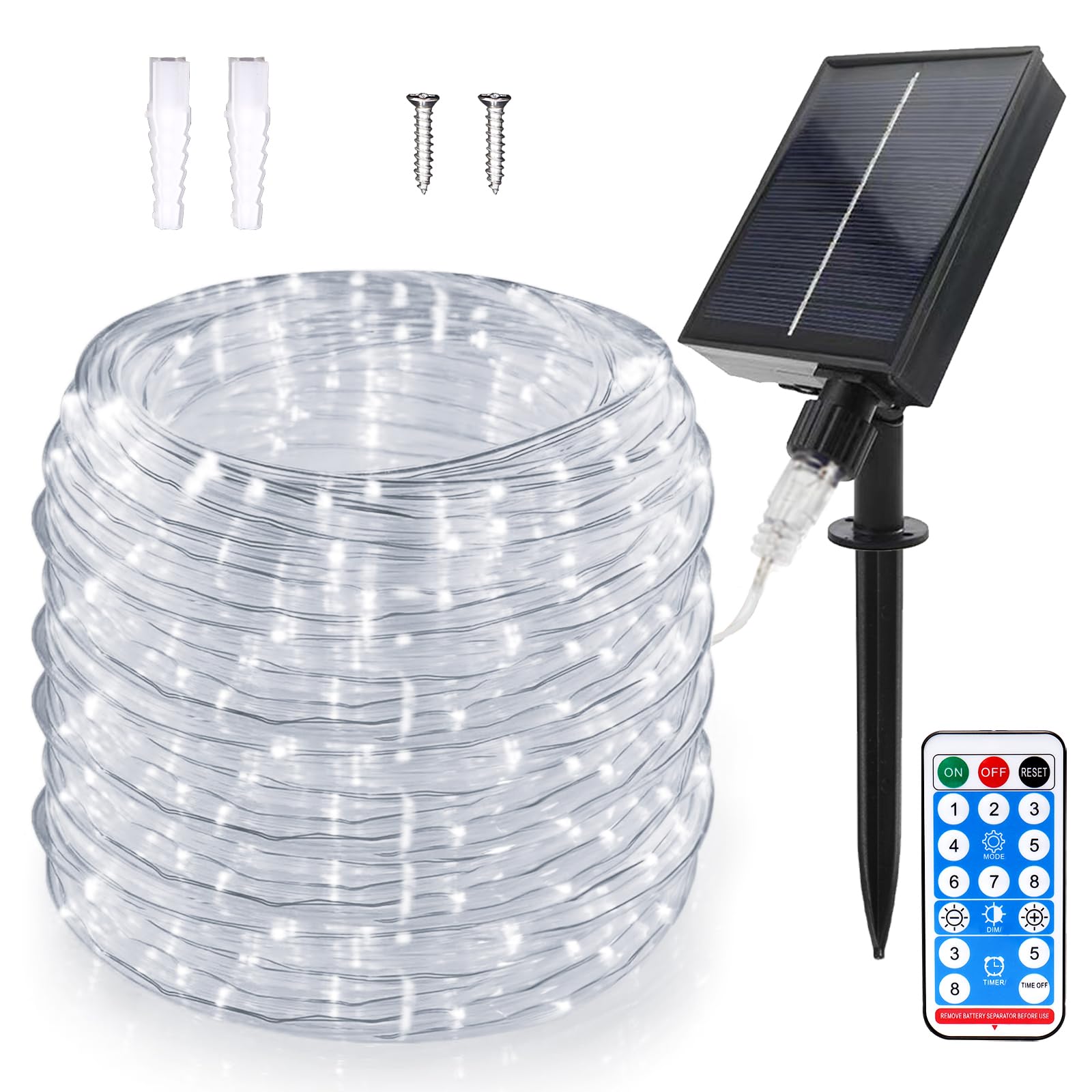 WoskjXas Solar Fairy String Lights, Solar String Rope Lights, 22M/72ft 200 LEDs 8 Modes Solar Powered Outdoor Tube Lights Waterproof with Remote for Swimming Pool Christmas Party Decorations