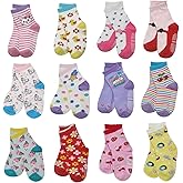 SkiBeaut Toddlers Kids Non Slip Socks Grips Sticky Slippery Crew Socks for 1-7 Years Old 12 Pairs Children Boys Girls Socks