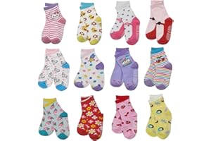 12 Pairs Kids Non Slip Skid Socks Grips Sticky Slippery Cotton Crew Socks For 1-3/3-5/5-7 Years Old Children Youth Boy Girl