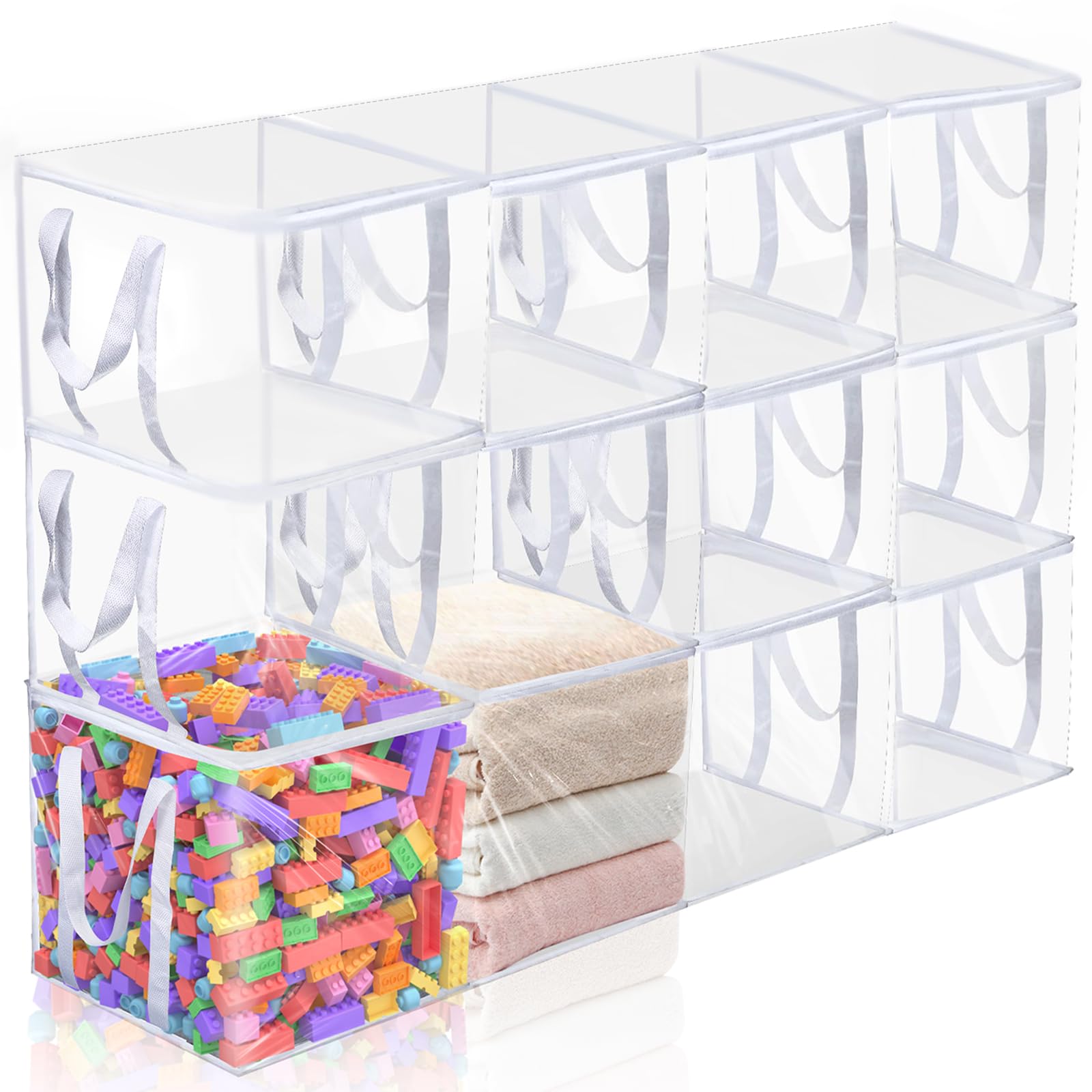 Photo 1 of 12 PCS Clear Plastic Organizers 12''x12''x12'' Blanket Storage Bags with Zipper Storage Cube Tote with Reinforced Handles for Clothes Moving Supplies Linens Shoes Closet Toys Organizers