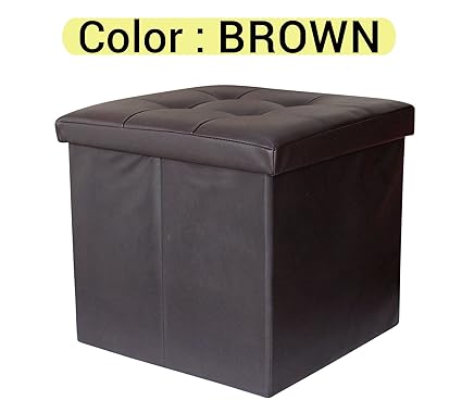 Tied Ribbons Collapsible Ottoman Cum Storage Organizer for Living Room (Faux Leather,Brown)