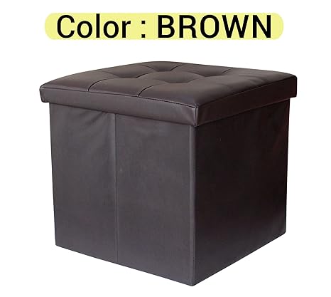 Tied Ribbons Artificial Leather Ottoman Cum Storage Organiser, Brown (TR-OttomanVAR009)