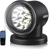 KORKIE Remote LED Search Light for Truck Boat, 360&deg; Rotating, Waterproof | Auto-reset to home position | 6000K 50W 5000LM | 100M wireless range | 6 magnets, no-drill mount | Fits 12V/24V trucks/boats