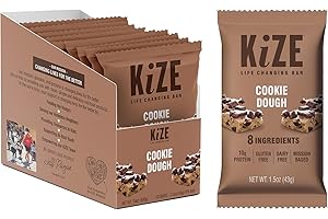 KiZE Energy Bar, Cookie Dough, 8 Ingredients, 10g Protein, Clean & Simple Real Food, Gluten Free, Non-GMO, Dairy Free, Soy Free, Mission Based, High Protein Snacks (10 Count)