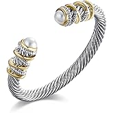 LUCSIS Cuff Bangle Bracelet, Stainless Steel Twisted Cable Wire Bangle Bracelet, Two Tone Vintage Bracelets for Women, Jewelry Gifts