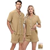 YOPUGEE Couples Matching Pjs Button Up Pajamas 2 Piece Lounge Set Lightweight Sleepwear Short Set S-3XL