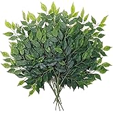 mizii 12pcs Artificial Greenery Stems Silk Green Leaves Fake 23in Ficus Garland Spray Plants Faux Greenery Decoration for Centerpieces Wedding Arch Flower Bouquet Table Home Decor (12)