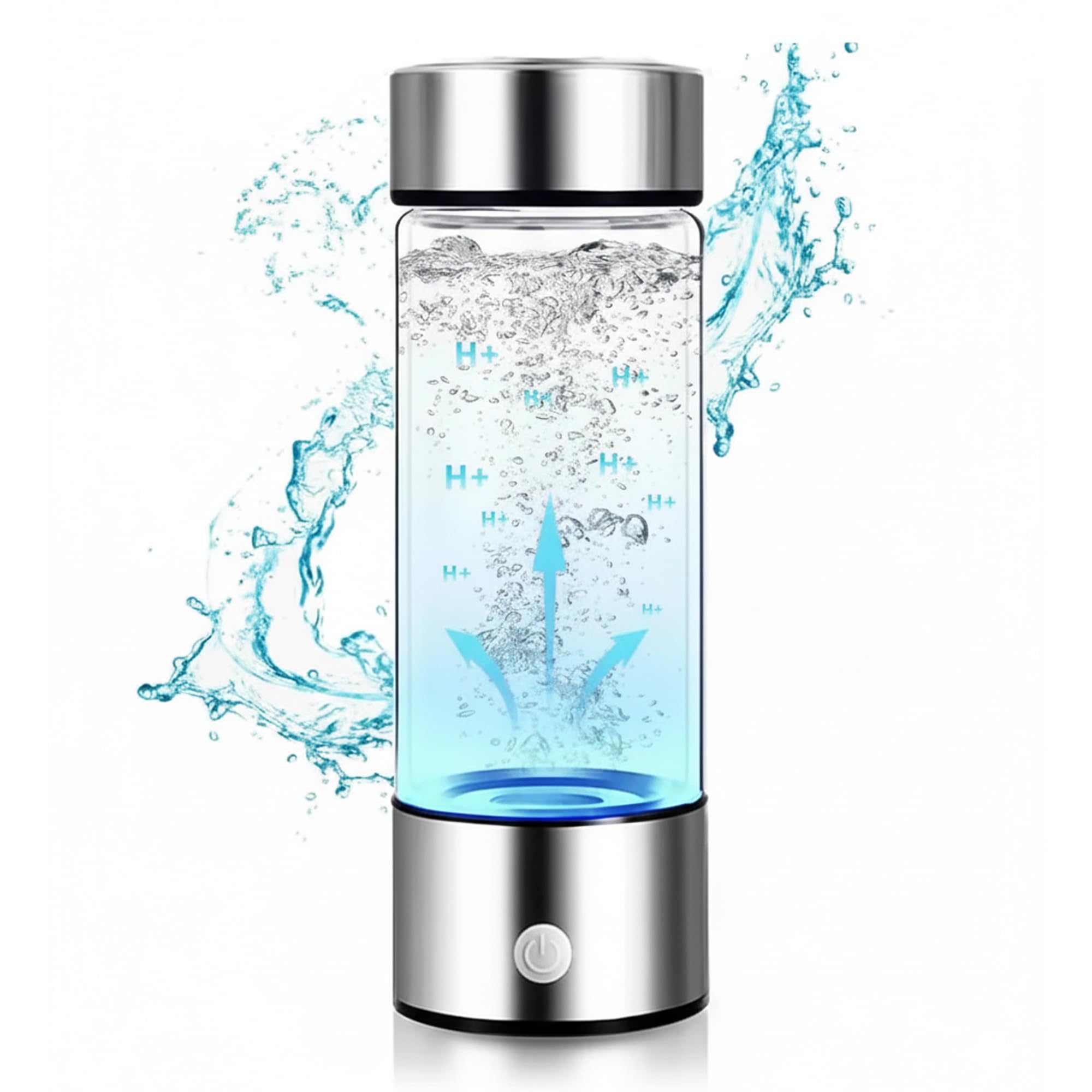 Hydrogen Water Bottle, Water Bottles with PEM and SPE Technology, Up to 1300PPB, Portable Hydrogen Water Generator Maker, New Technology Glass Water Ionizer (Silver)