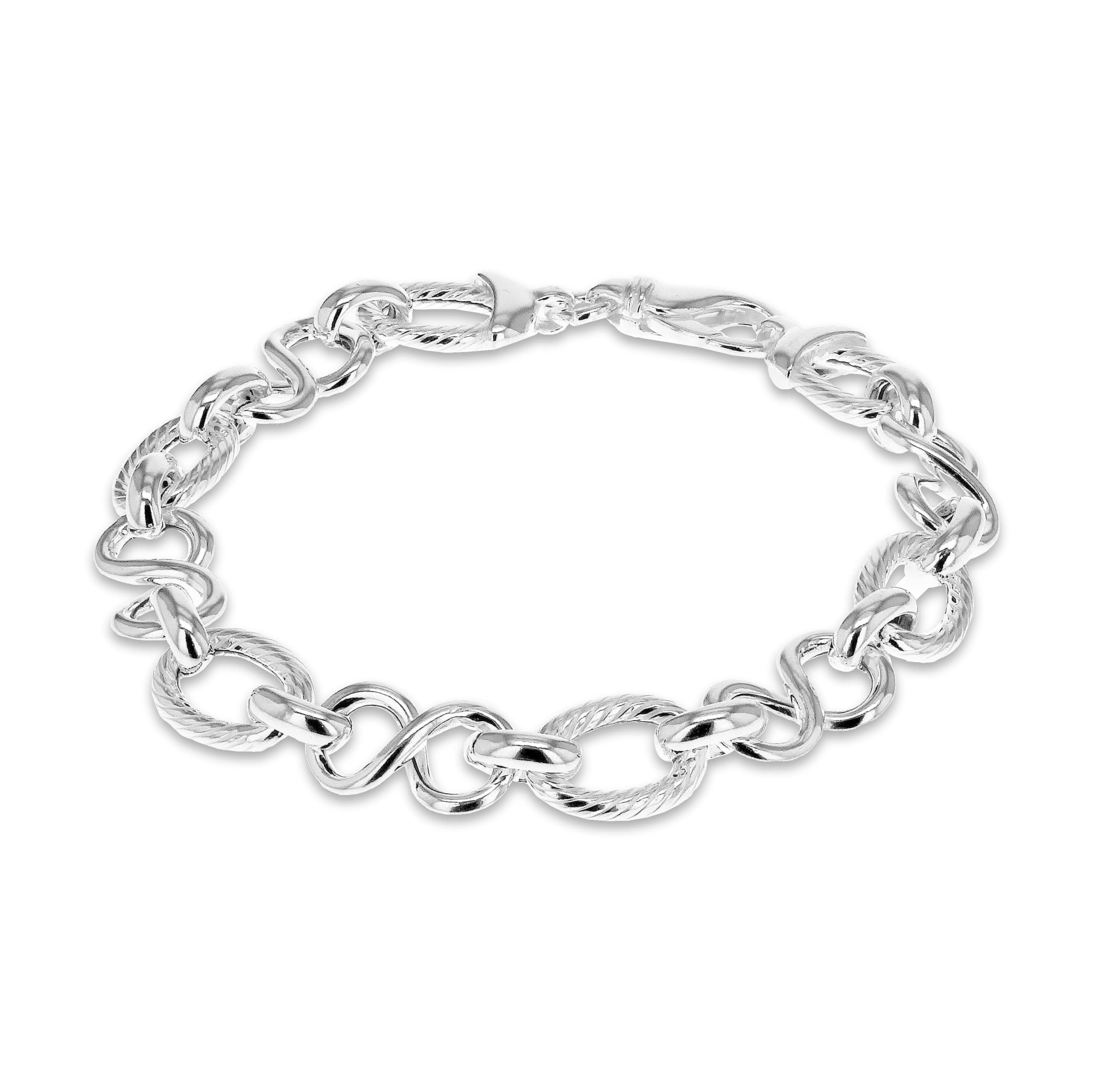 Tuscany Silver Women's Sterling Silver Textured Oval Link and Figure 8 Link Bracelet of 20cm/8"
