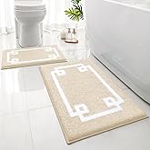 HOMEIDEAS Bathroom Rugs Sets 2 Piece, Soft and Water Absorbent Microfiber Carpet, Non-Slip Washable Bath Mats (20"x32"+16"x24", Beige and White)