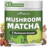 JUYIHEAL Mushroom Matcha 8 Oz | Japanese Ceremonial Matcha Infused with 7 Superfood Mushrooms, MCT Oil, Coconut Milk Powder | Energy, Focus, Digestion, Immunity (45 Servings)