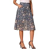 Allegra K Women's Floral Skirt A-Line Midi Skirt Chiffon Elegant 2025 Fall Skirts with Pockets
