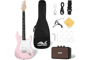 MOSEN MUSIC Mosen 39 Inch Electric Guitar with HSS Pickups & Single-Coil Tremolo System - with 5W Amp, Techwood Fingerboard, C-Shaped Satin Neck, All Accessories Included Gig Bag, Tuner, String, Capo, Strap