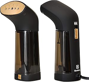 Electrolux Compact Handheld Travel Garment and Fabric Steamer for Clothes Powerful Dry Steam, Rapid Heating Portable 2 in 1 Wrinkle Remover and Clothing Iron, with Fabric Brush, Black