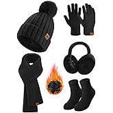 Yusongirl Winter Women Scarf Gloves Beanie Ear Muffs Socks Set Cold Weather Warm Knit Hat Fleece Long Neck Warmer 5 in 1 Set