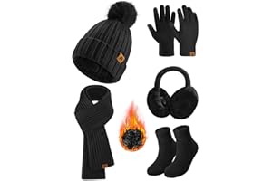 Oleda Winter Beanie Hat Gloves Scarf Ear Muffs Socks Set for Women Men Touch Screen Gloves Thick Knit Beanies Long Scarfs