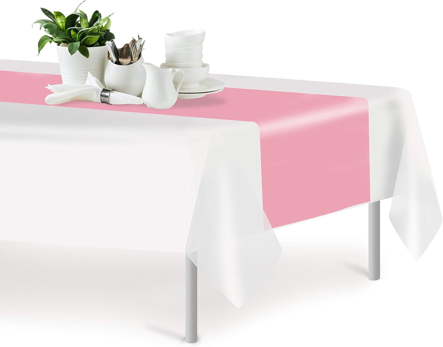 Pink 12 Pack Premium Disposable Plastic Table Runner 14 x 108 Inch. Decorative Table Runner for Dinner Parties & Events By Grandipity: Kitchen & Dining