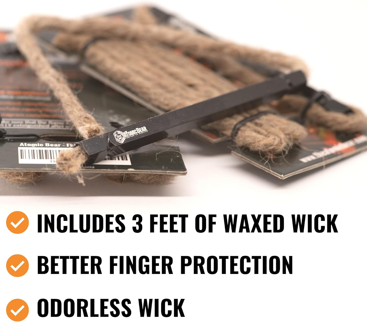 The Atomic Bear Firewand Starter Survival Tool - Hemp Wick - Start a Campfire - Hiking Gear Camping Gear Fire Starter Kit - Works with Flint or Survival Lighter - 36" Waxed Wick Tinder Included: Sports & Outdoors