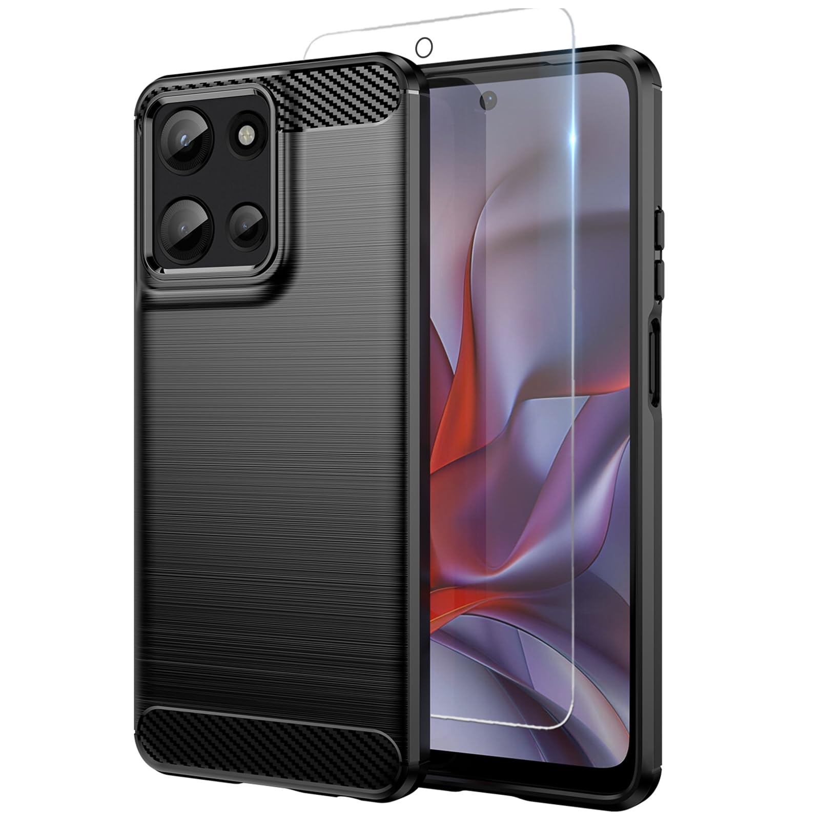 for Moto-G-2025 Case: Moto G Play 2026 Case with Screen Protector Shock-Absorption Flexible TPU Rubber Protective Moto G 2026 Case Cover(Black)