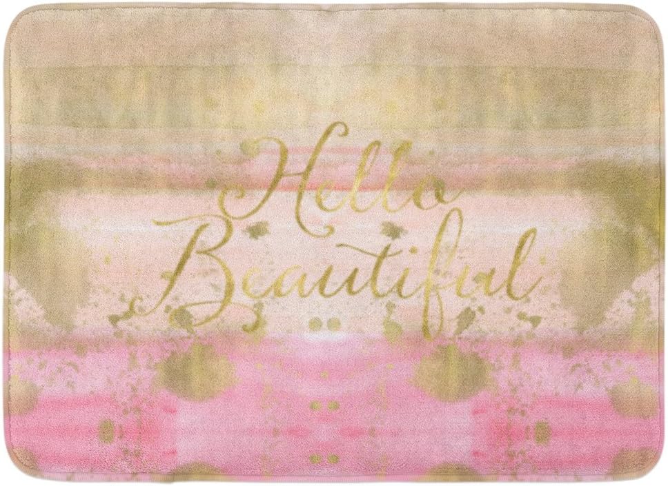 Amazon Com Ablitt Bath Mat Girly Blush Pink Gold Glam Watercolor Hello Beautiful Glitz Bathroom Decor Rug 16 X 24 Home Kitchen