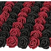 INSUNSIX 100pcs Burgundy Artificial Rose Flower Heads, 3inch Black Foam Roses Bulk Stemless Fake Flower Heads for DIY Crafts,Cake Decoration Wedding,Baby Shower Flower Centerpieces(Black,Burgundy)