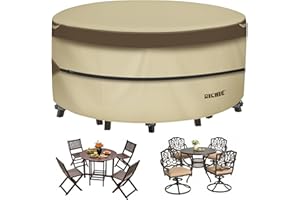 RICHIE Outdoor Patio Furniture Cover - Heavy Duty Waterproof 600D Tough Canvas Protector for Round Table Cover, All-Season Dining Table and Chair Cover (84" DIAx28 H)