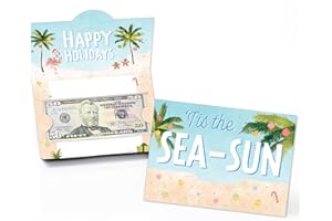 Big Dot of Happiness Beach Christmas Money Cards for Cash with Envelopes, Tropical Holiday Party Gift Card Holders, Hawaiian 
