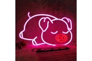 Fengll Sleeping Pig Neon Sign, Pink Pig Led Neon Signs for Wall Decor, Pig Light Sign, USB Powered for Bedroom Game Room Dorm Decor, Gift for Girls Boys Birthday Christmas Party(9.8*15.7in)