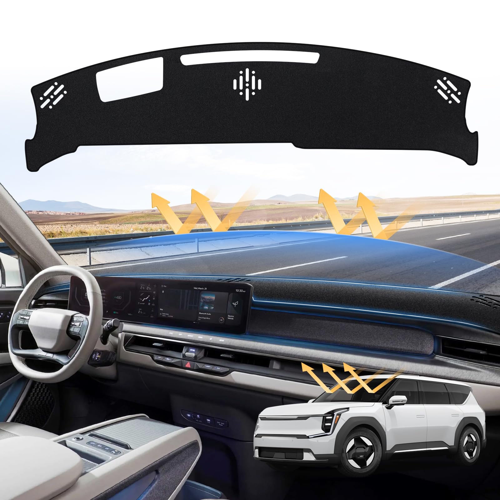 Photo 1 of Sunsdrew Dash Cover for 2025 2024 2023 KIA EV9 Dashboard Cover Mat for EV9 Accessories Sun Shade EV9 Suede Dash Mat Nonslip Mesh Protector No Glare