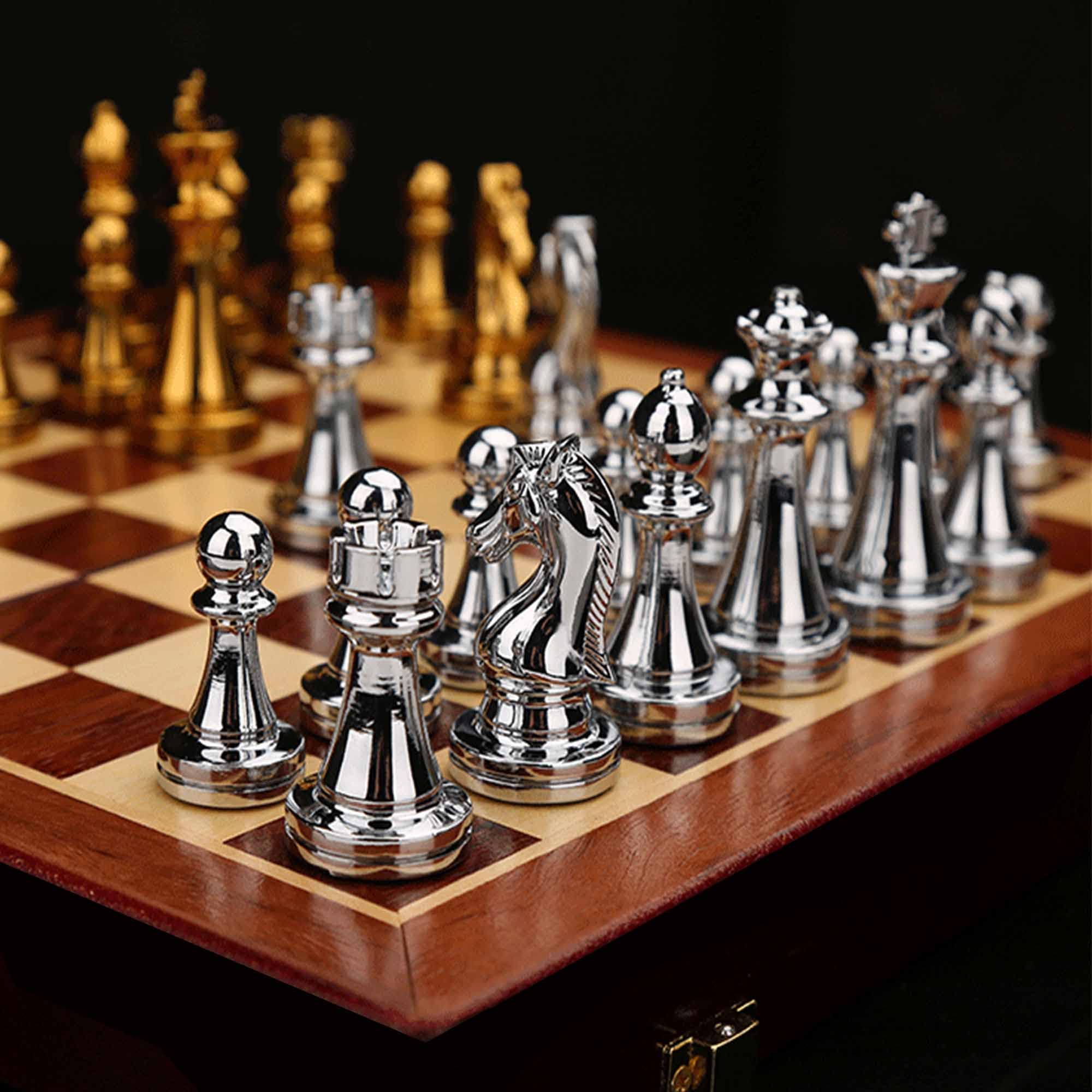 MZSX Chess Set Pure Metal, Upgraded Luxury Chess Set, Portable Folding Board, Educational Toys Strategy Games, Carefully Crafted Chesspiece Storage Slots, Kids Adult, christmas birthday — image 1