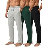 Real Essentials 3 Pack: Men's Cotton Pajama Pants Soft PJ Lounge Bottoms Loungewear Elastic Waist Pockets (Big and Tall)