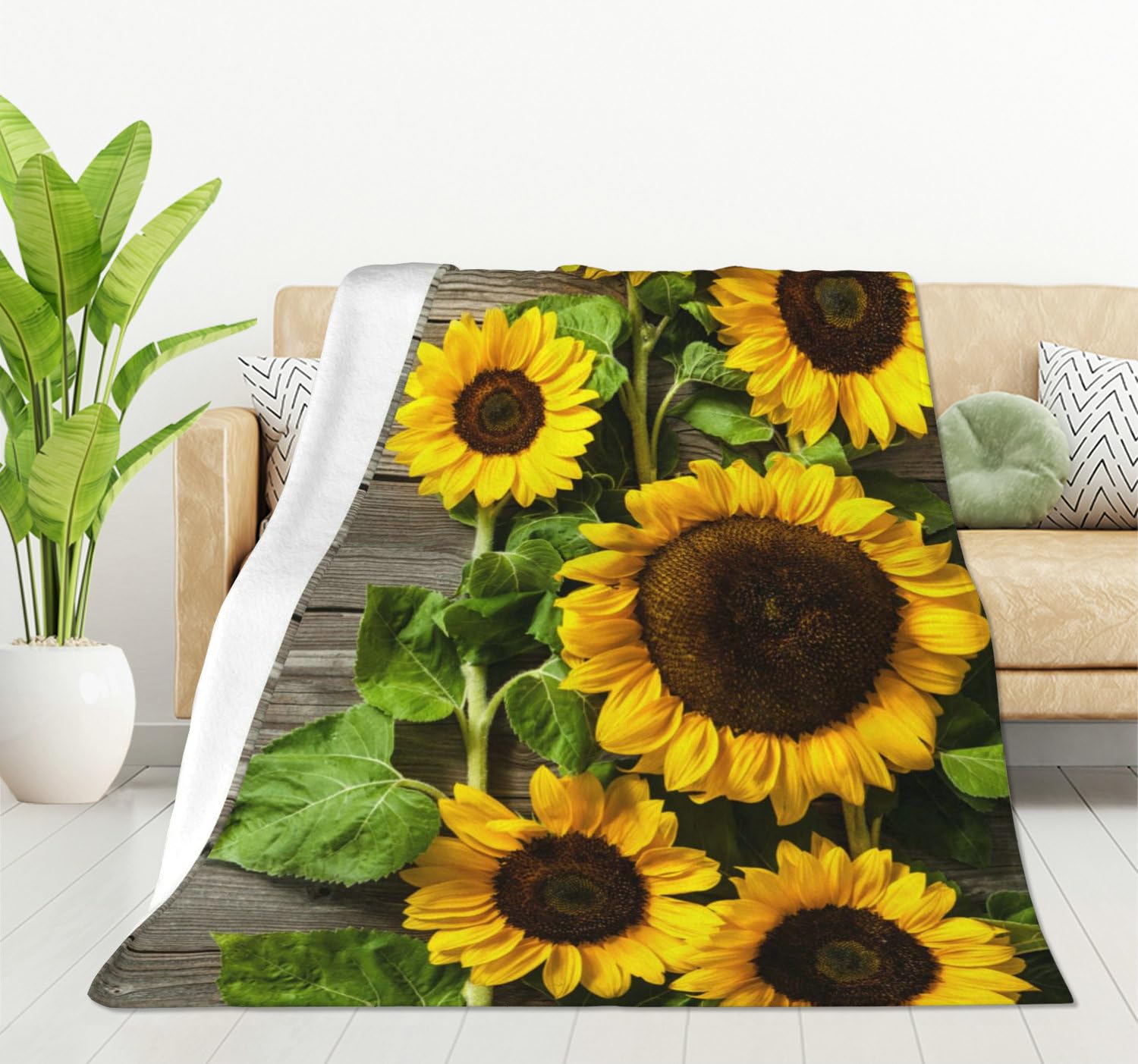 HGOD DESIGNS Sunflowers Blanket, Super Soft Sunflowers on Wooden Board Throw Blanket 130x150cm Blanket for Bed Couch Chair Fall Winter Camping Living Room Office
