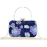 Vintage Embroidered Clutch Purse Floral Handbag Pearl Evening Chain Shoulder Bag Small Clutch Purses for Women Wedding Guest