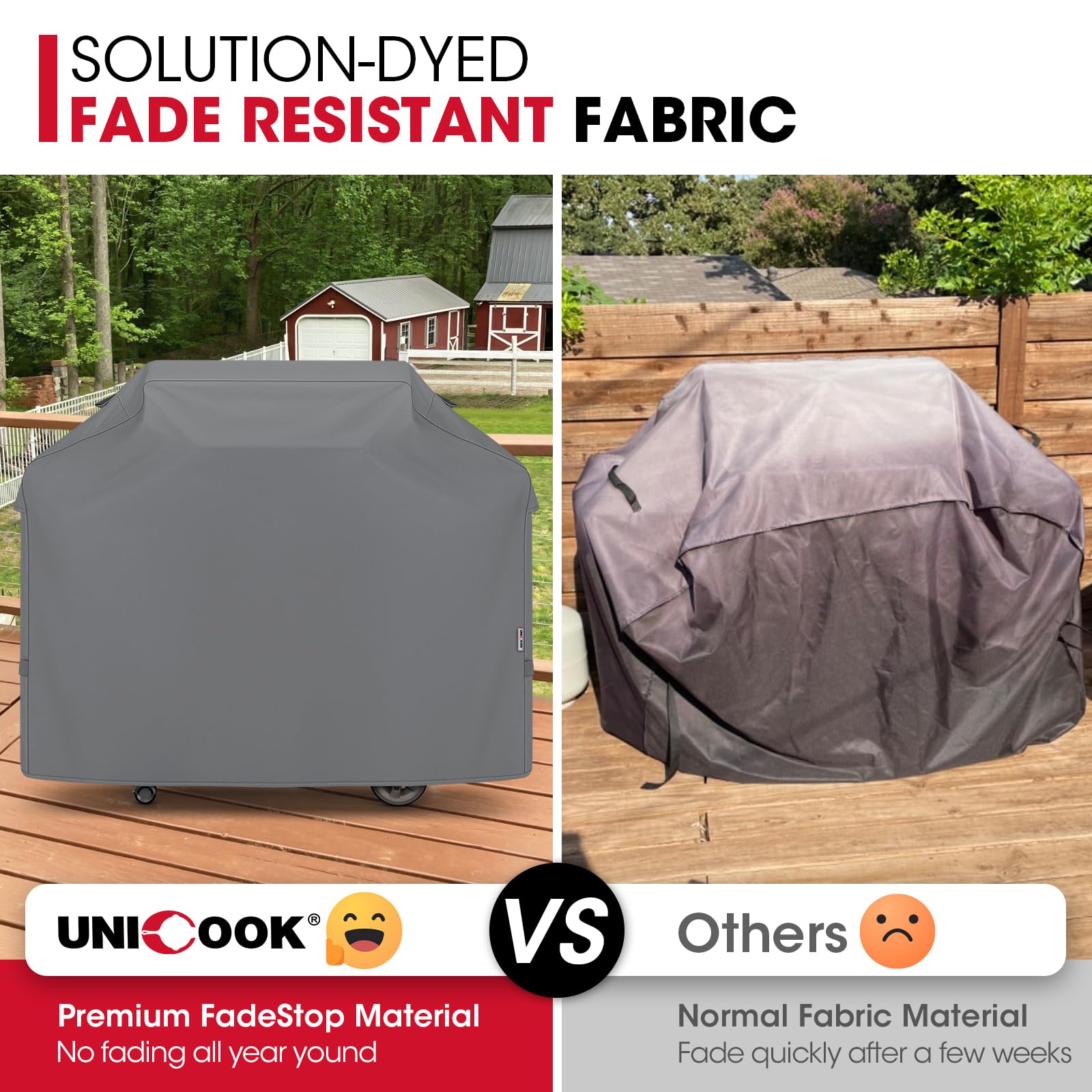 Unicook 55 Inch Grill Cover for Outdoor Grill, Heavy Duty Waterproof Gas BBQ Cover, Outside 3-4 Burner Barbecue Covering for Weber, Char-Broil, Nexgrill, All Weather Resistant, Grey