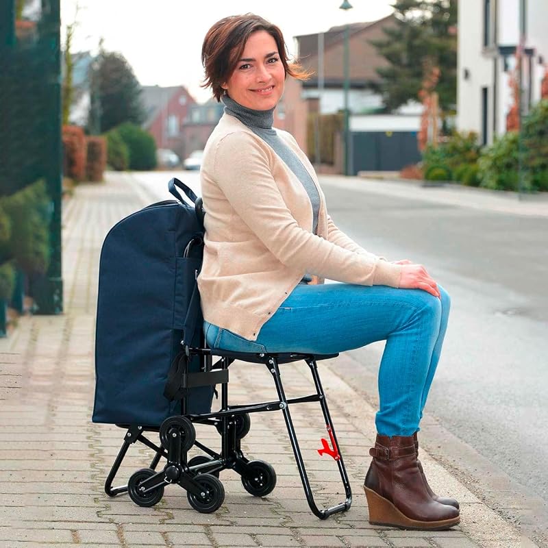 Carro de la Compra con Asiento Plegable – Máxima maniobrabilidad y Comodidad | Sistema de 3 Ruedas, Mango telescópico, Bolsa térmica extraíble | Capacidad 35 l, Ideal para Ancianos y familias
